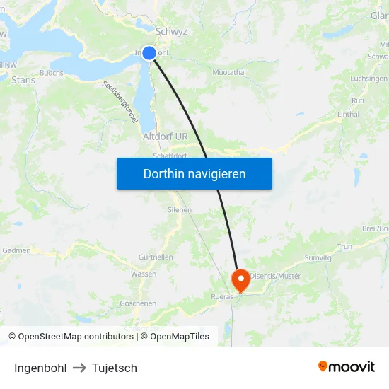 Ingenbohl to Tujetsch map
