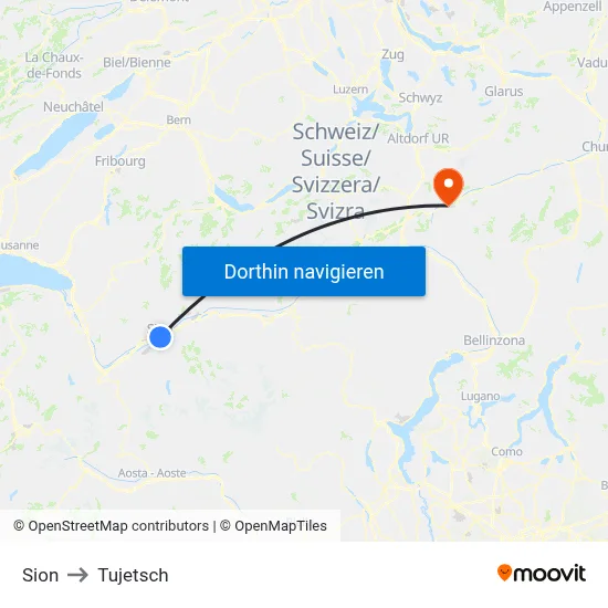 Sion to Tujetsch map