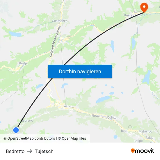 Bedretto to Tujetsch map