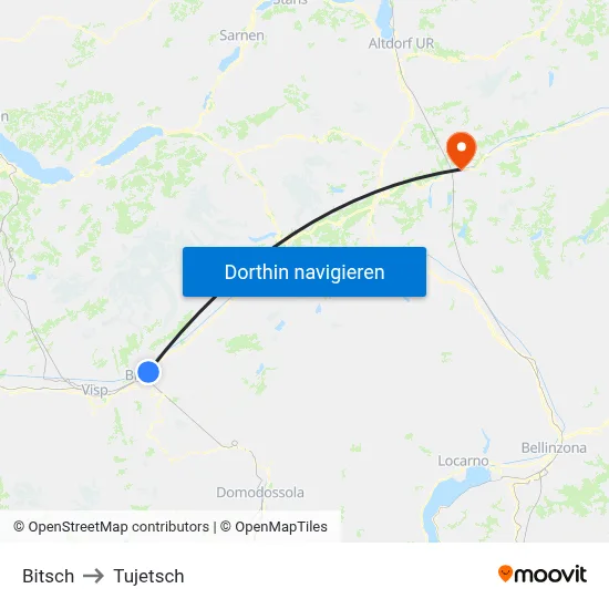Bitsch to Tujetsch map