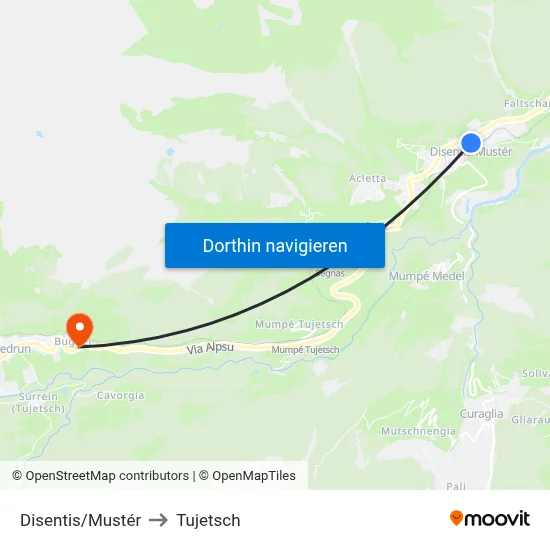Disentis/Mustér to Tujetsch map