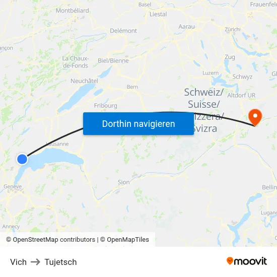 Vich to Tujetsch map