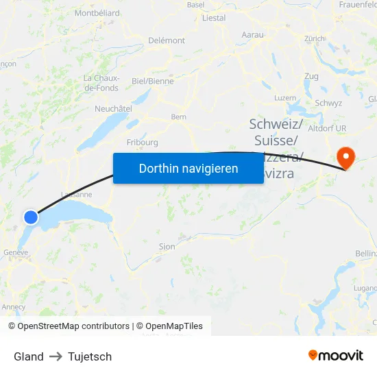 Gland to Tujetsch map