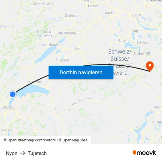 Nyon to Tujetsch map