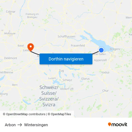 Arbon to Wintersingen map
