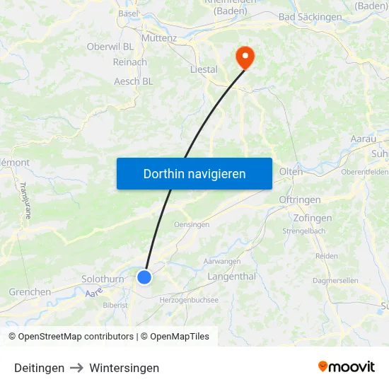 Deitingen to Wintersingen map