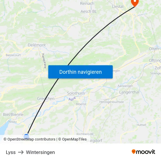 Lyss to Wintersingen map