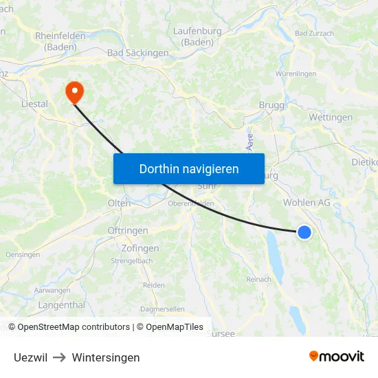 Uezwil to Wintersingen map