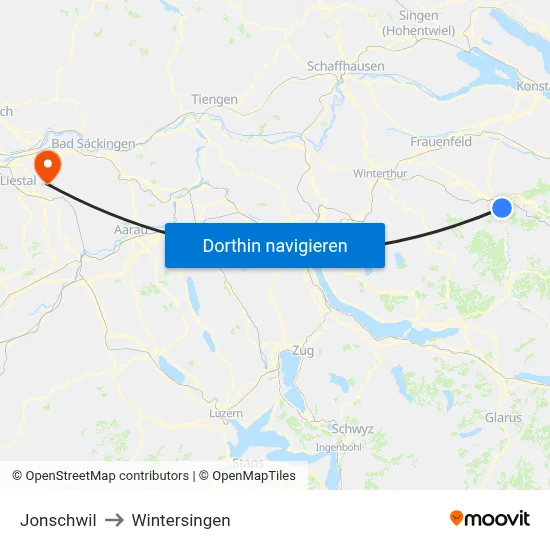 Jonschwil to Wintersingen map