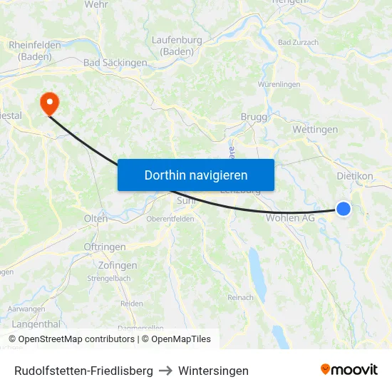 Rudolfstetten-Friedlisberg to Wintersingen map