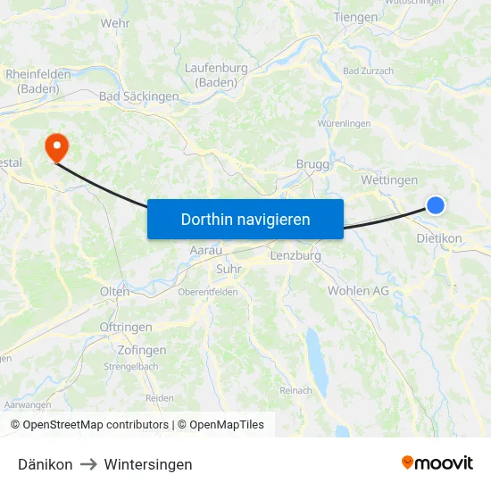 Dänikon to Wintersingen map