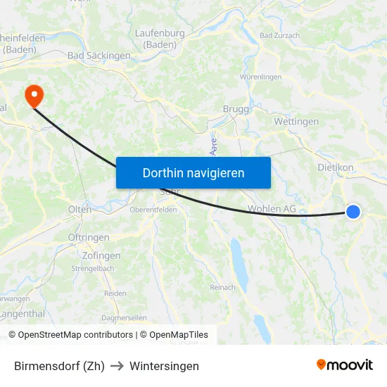 Birmensdorf (Zh) to Wintersingen map