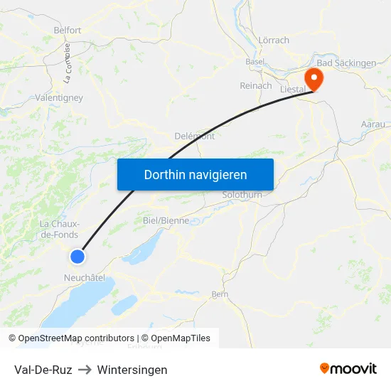 Val-De-Ruz to Wintersingen map