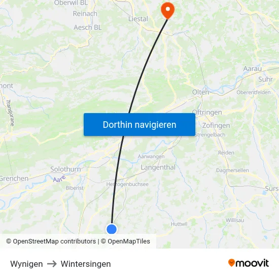 Wynigen to Wintersingen map