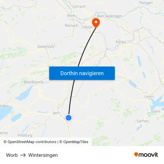 Worb to Wintersingen map