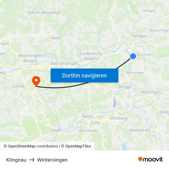 Klingnau to Wintersingen map