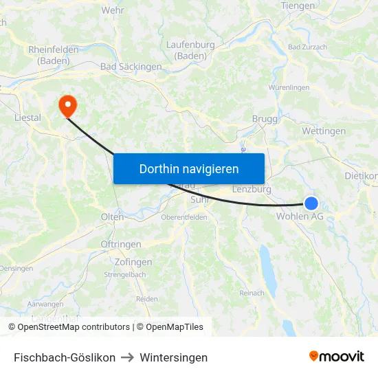 Fischbach-Göslikon to Wintersingen map