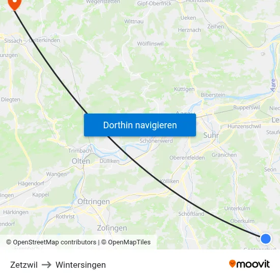 Zetzwil to Wintersingen map