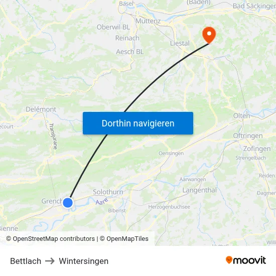 Bettlach to Wintersingen map
