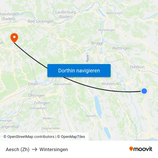 Aesch (Zh) to Wintersingen map