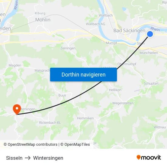 Sisseln to Wintersingen map