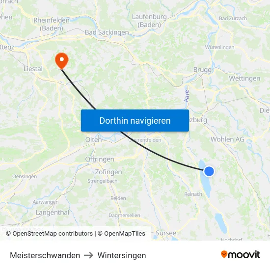 Meisterschwanden to Wintersingen map