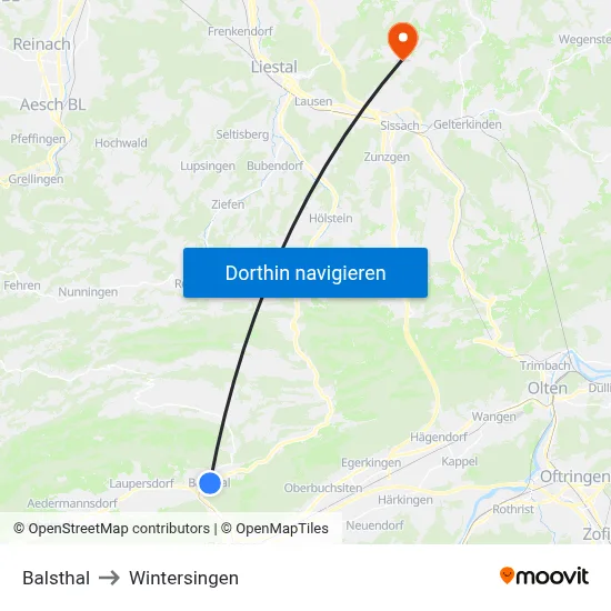 Balsthal to Wintersingen map