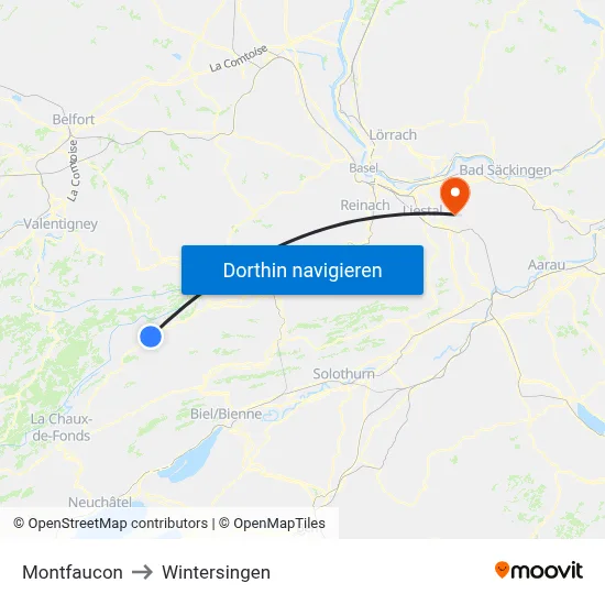 Montfaucon to Wintersingen map