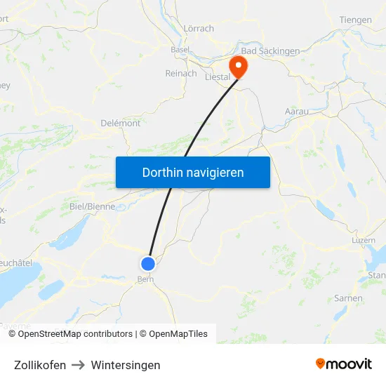 Zollikofen to Wintersingen map