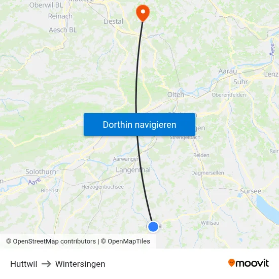 Huttwil to Wintersingen map