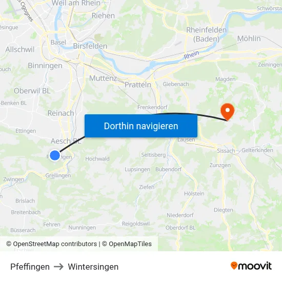 Pfeffingen to Wintersingen map