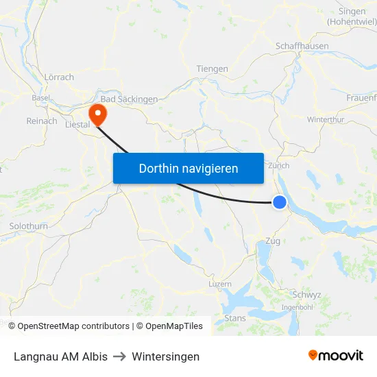 Langnau AM Albis to Wintersingen map