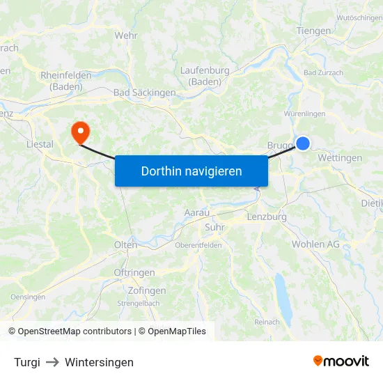 Turgi to Wintersingen map