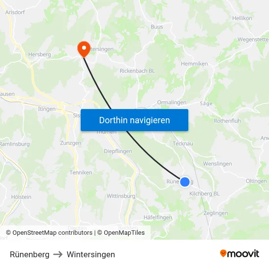 Rünenberg to Wintersingen map