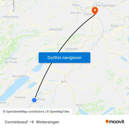 Corminboeuf to Wintersingen map