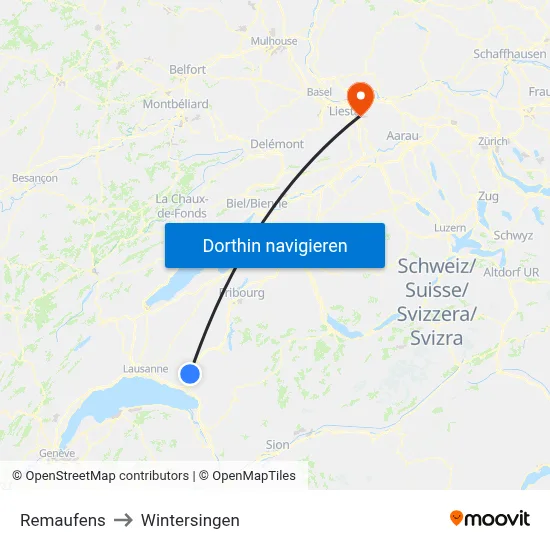 Remaufens to Wintersingen map