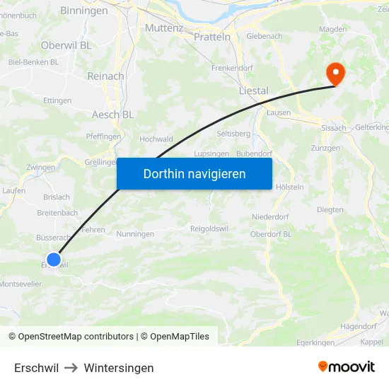 Erschwil to Wintersingen map