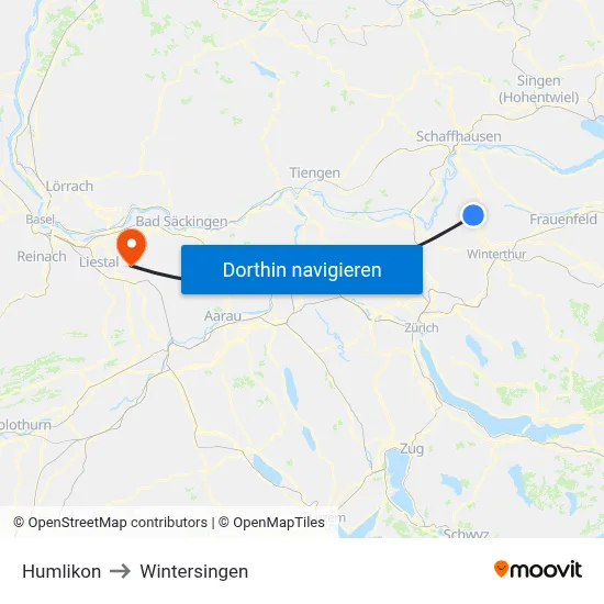 Humlikon to Wintersingen map