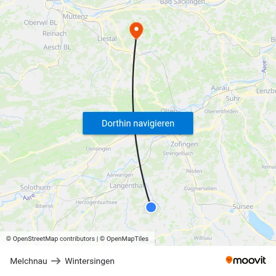 Melchnau to Wintersingen map