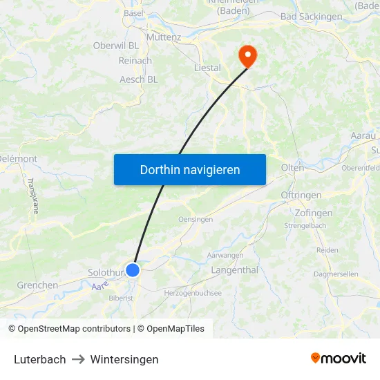 Luterbach to Wintersingen map