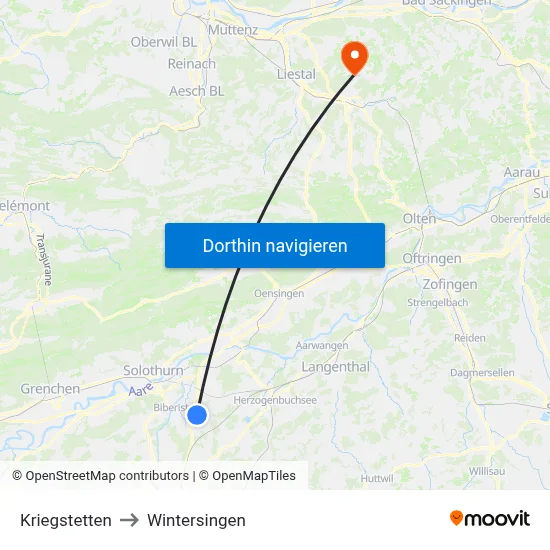 Kriegstetten to Wintersingen map