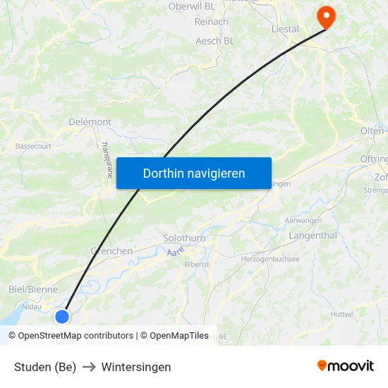 Studen (Be) to Wintersingen map
