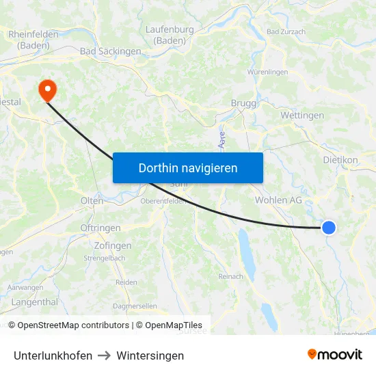 Unterlunkhofen to Wintersingen map