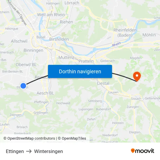 Ettingen to Wintersingen map