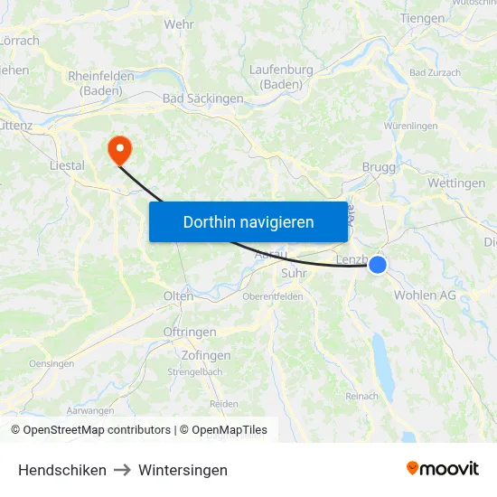 Hendschiken to Wintersingen map