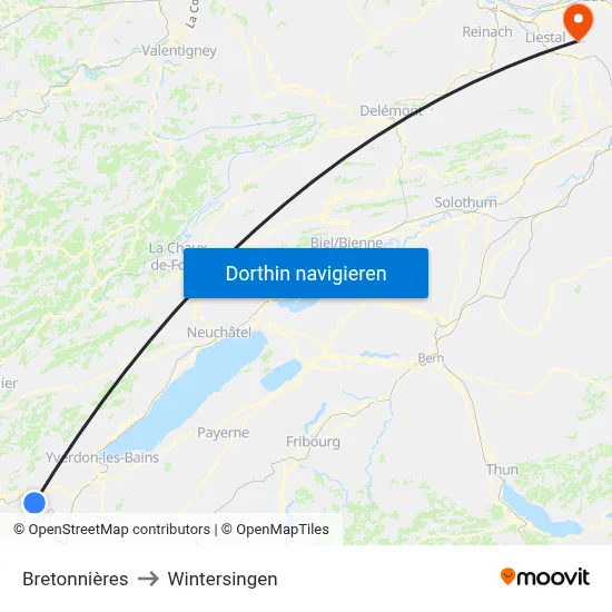 Bretonnières to Wintersingen map