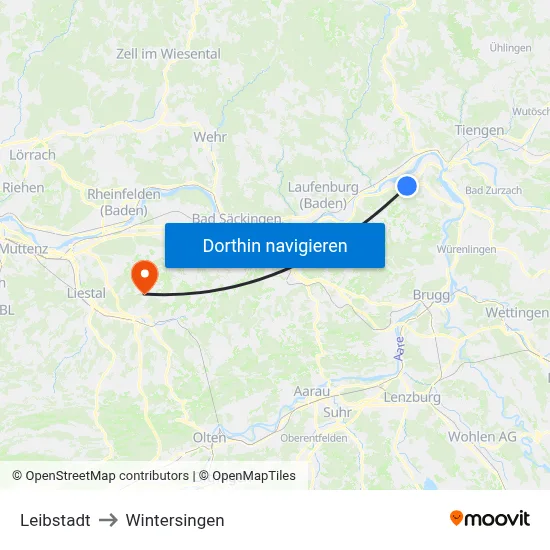 Leibstadt to Wintersingen map