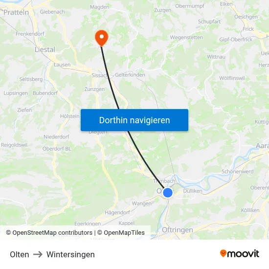 Olten to Wintersingen map