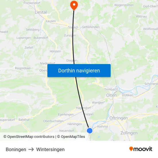 Boningen to Wintersingen map