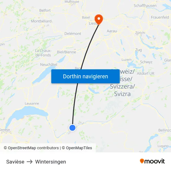 Savièse to Wintersingen map